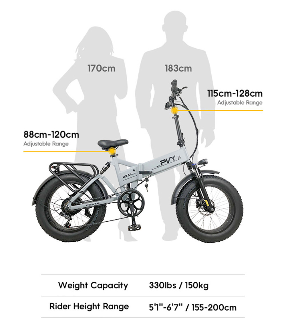 PVY Z20 Plus 20 polegadas E-bike dobrável 500W Motor 48V 14,5Ah 50km/h Cinza