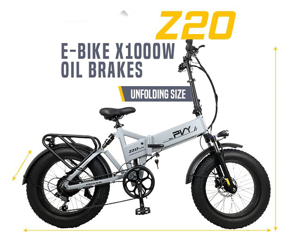 PVY Z20 Plus Rower elektryczny 20 cali Opony 48 V 1000 W 16,5 Ah Prędkość 50 km/h Szary