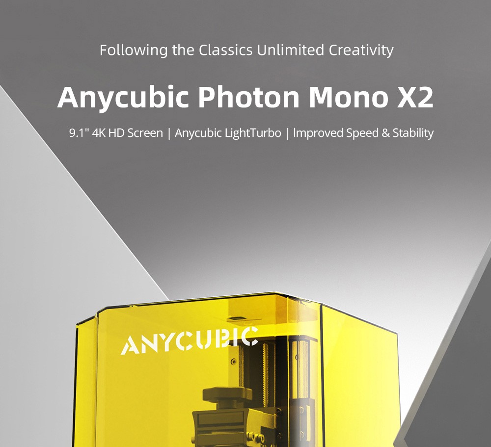 Anycubic Photon Mono X2 Resin 3D Printer, 9.1 inch 4K+ Screen, Max 60mm/h Printing Speed, Anycubic LighTurbo, 3.5 inch TFT Touch Control, 200x196x122mm