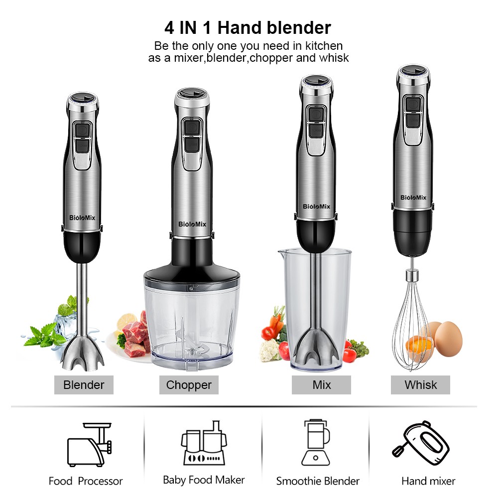 Biolomix 4 în 1 Mixer blender de mână cu imersie de mare putere, 1200 W