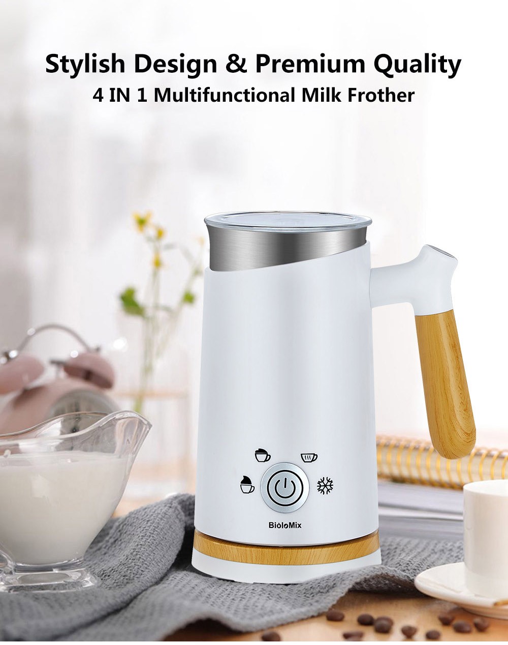 BioloMix BN11 4 in 1 Hot and Cold Milk Frother