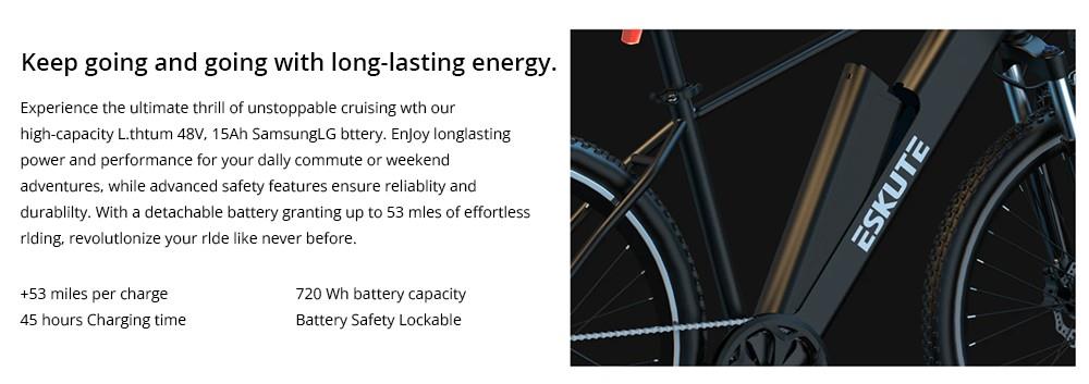 Bicicleta eléctrica ESKUTE Netuno Plus 27,5 pulgadas 48V 14,5Ah 250W 25km/h Negra