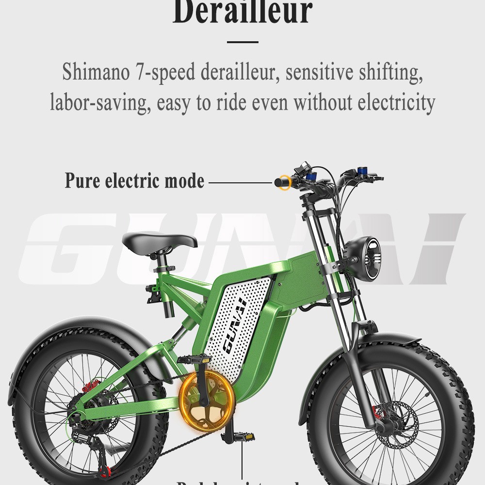 GUNAI MX25 Bicicleta Elétrica 20 Polegadas 48V 25Ah 50km/h 1000W Motor - Verde