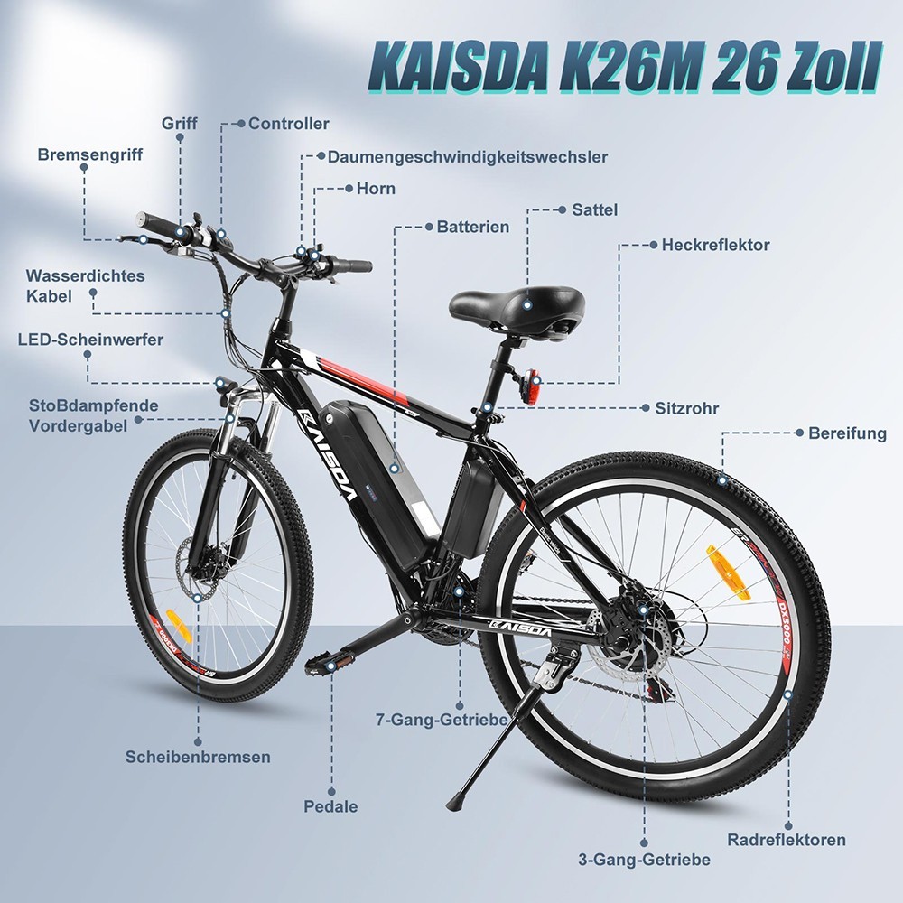 KAISDA K26M Electric Urban Bike 26 tum 25km/h 36V 12,5Ah 250W motor