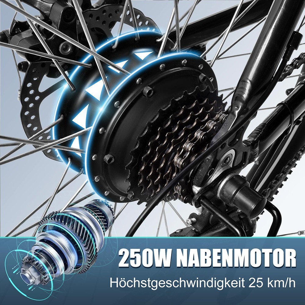 KAISDA K26M elektrisk urban cykel 26 tommer 25 km/t 36V 12,5Ah 250W motor