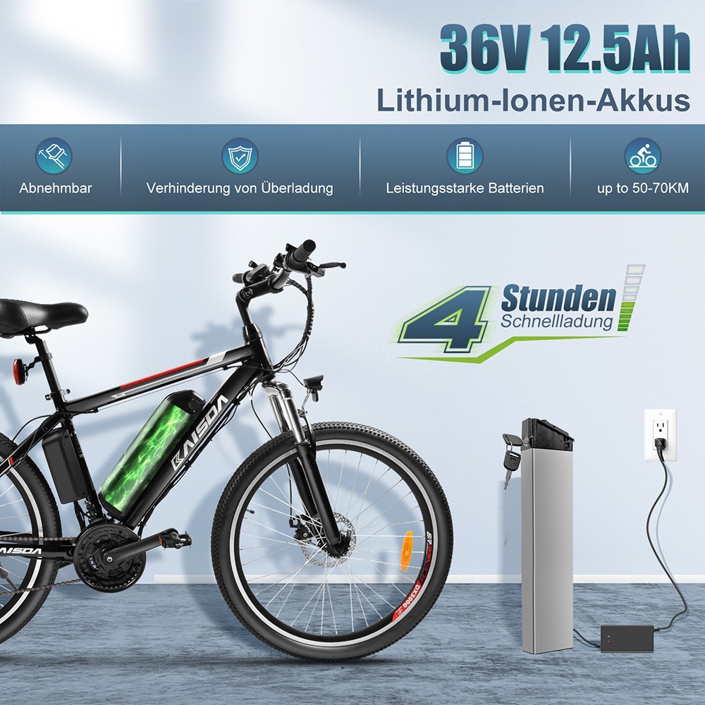 Bicicleta urbana elétrica KAISDA K26M motor de 26 polegadas 25 km / h 36V 12,5Ah 250W