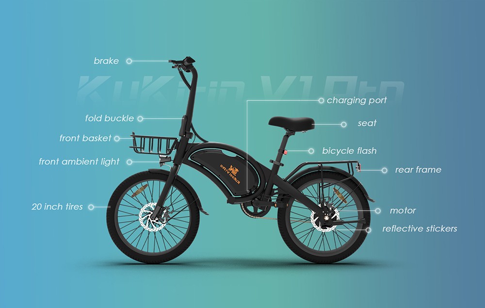 Kukirin V1 Pro Electric Bike 20 ιντσών 48V 7,5Ah 350W Κινητήρας 45km/h Ταχύτητα