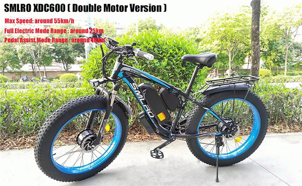 SMLRO XDC600 E-Bike 26 pulgadas 1000W Motor dual 55 km/h 48V 22.4AH Azul