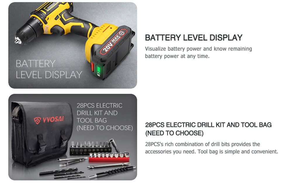 Perceuse sans fil VVOSAI WS-7020-A2P 20V