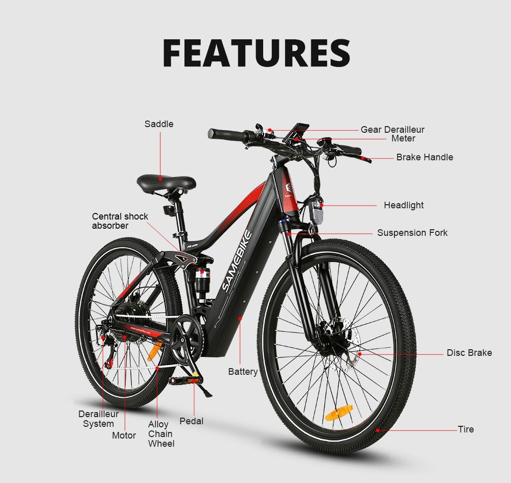 SAMEBIKE XD26 ηλεκτρικό ποδήλατο 26*2,1 ιντσών ελαστικό 750W κινητήρα μαύρο