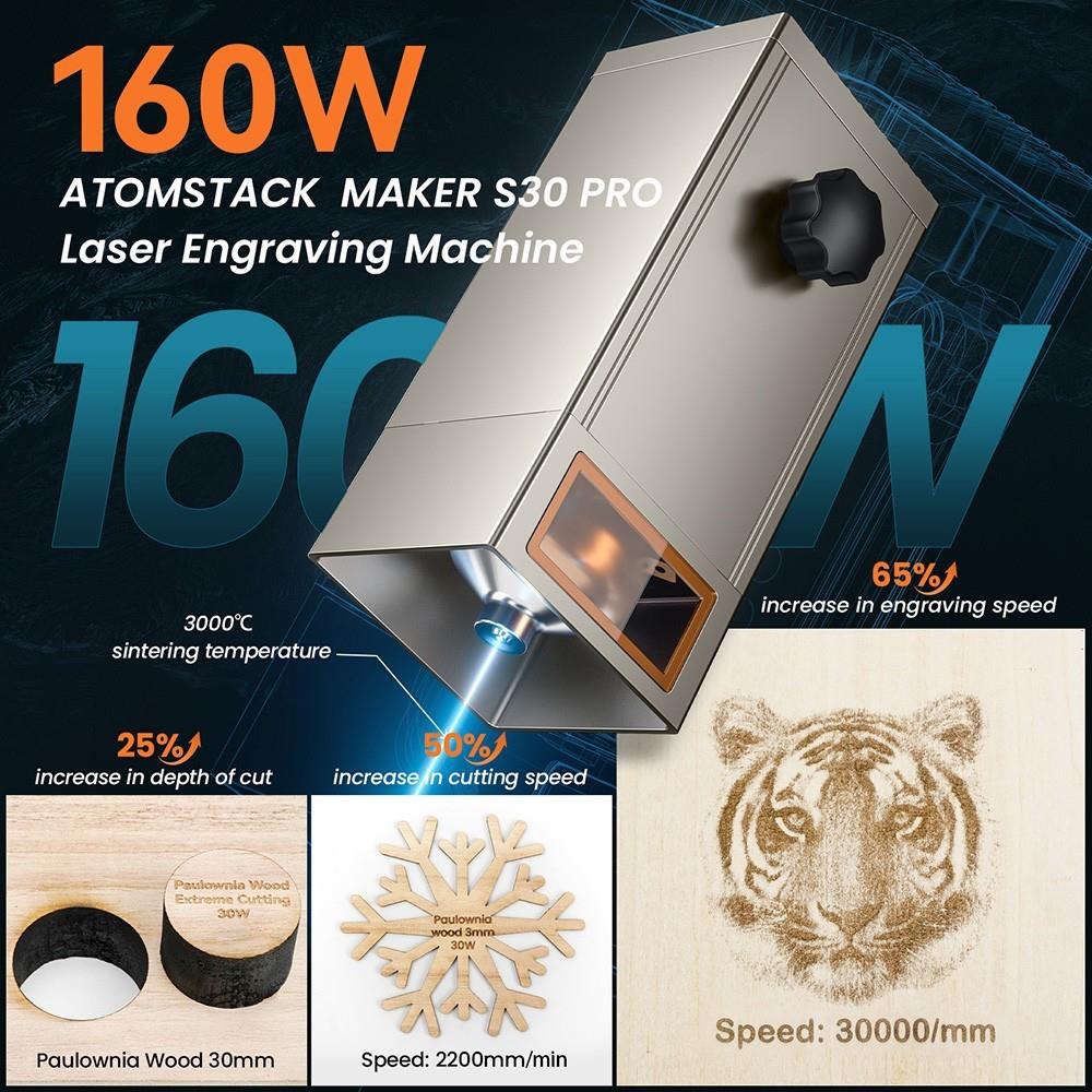 ATOMSTACK Maker S30 Pro 33W Combo Laser Bed Rotary Roller Laser Cutter