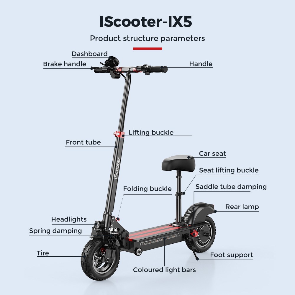 iScooter iX5 10 hüvelykes terepjáró elektromos robogó 15Ah Akkumulátor 40-45km Hatótáv 1000W Motor 45km/h Max sebesség 6 lengéscsillapító