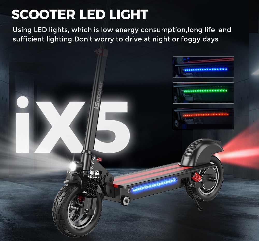 iScooter iX5 10-calowy terenowy skuter elektryczny 15Ah akumulator 40-45 km zasięg 1000 W silnik 45 km/h maksymalna prędkość 6 amortyzatorów
