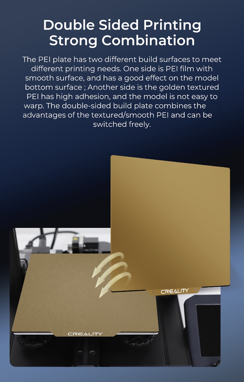 Creality 235*235mm Placa de Construção Magnética de Aço Mola PEI Texturizado/Liso Dupla Face - Dourada
