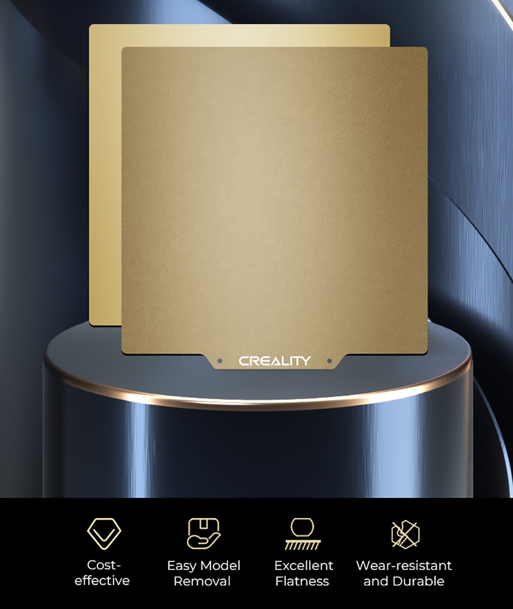 Creality 235*235mm Placa de Construção Magnética de Aço Mola PEI Texturizado/Liso Dupla Face - Dourada