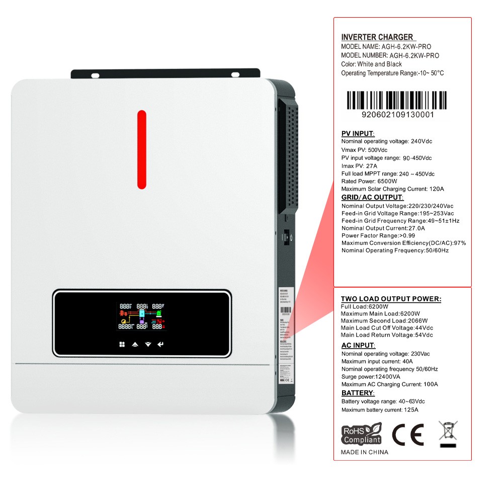 DAXTROMN 6200W hybrid solcelle-inverter med 2 belastningsudgang