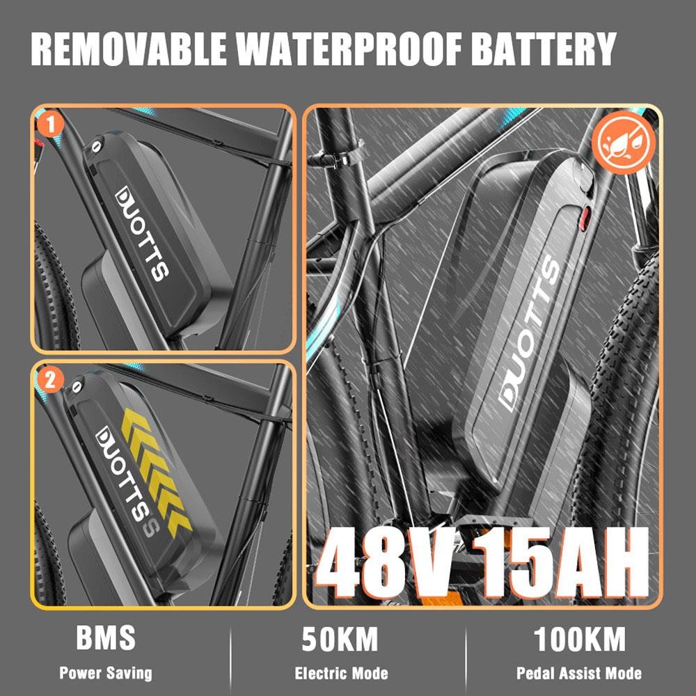 Bicicleta elétrica DUOTTS C29 29 polegadas 750W 48V 15AH 50km/h com rack traseiro