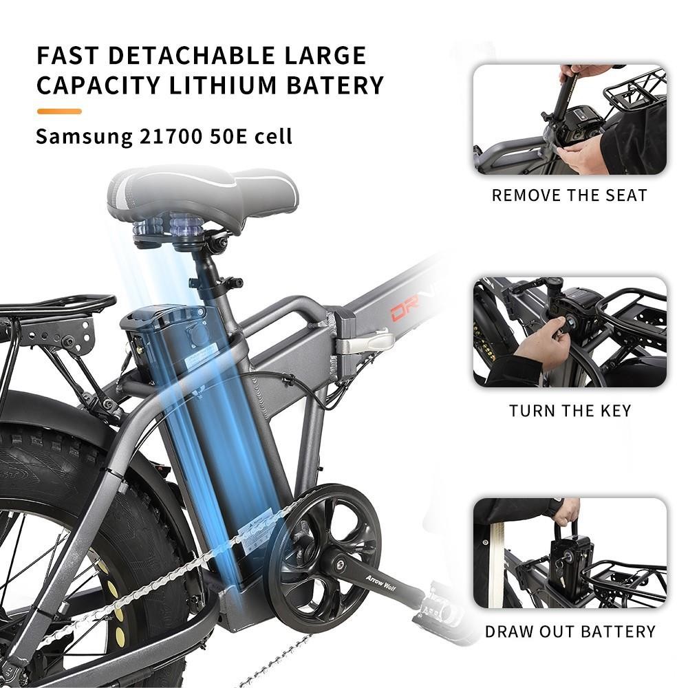 Bicicleta Elétrica DrveTion AT20 20in 750W 45km/h 48V 15Ah Samsung Bateria
