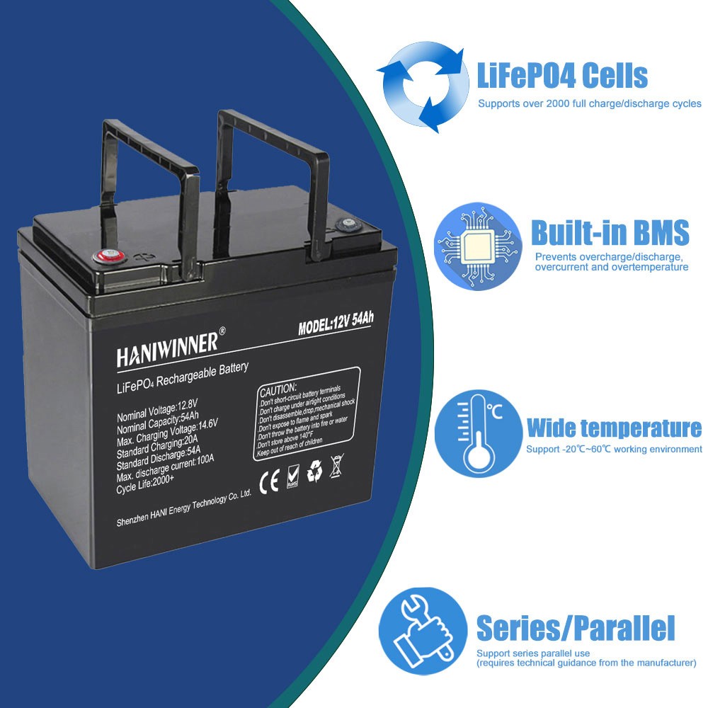 LiFePO4 lithiová baterie HANIWINNER HD009-07 12,8 V 54 Ah