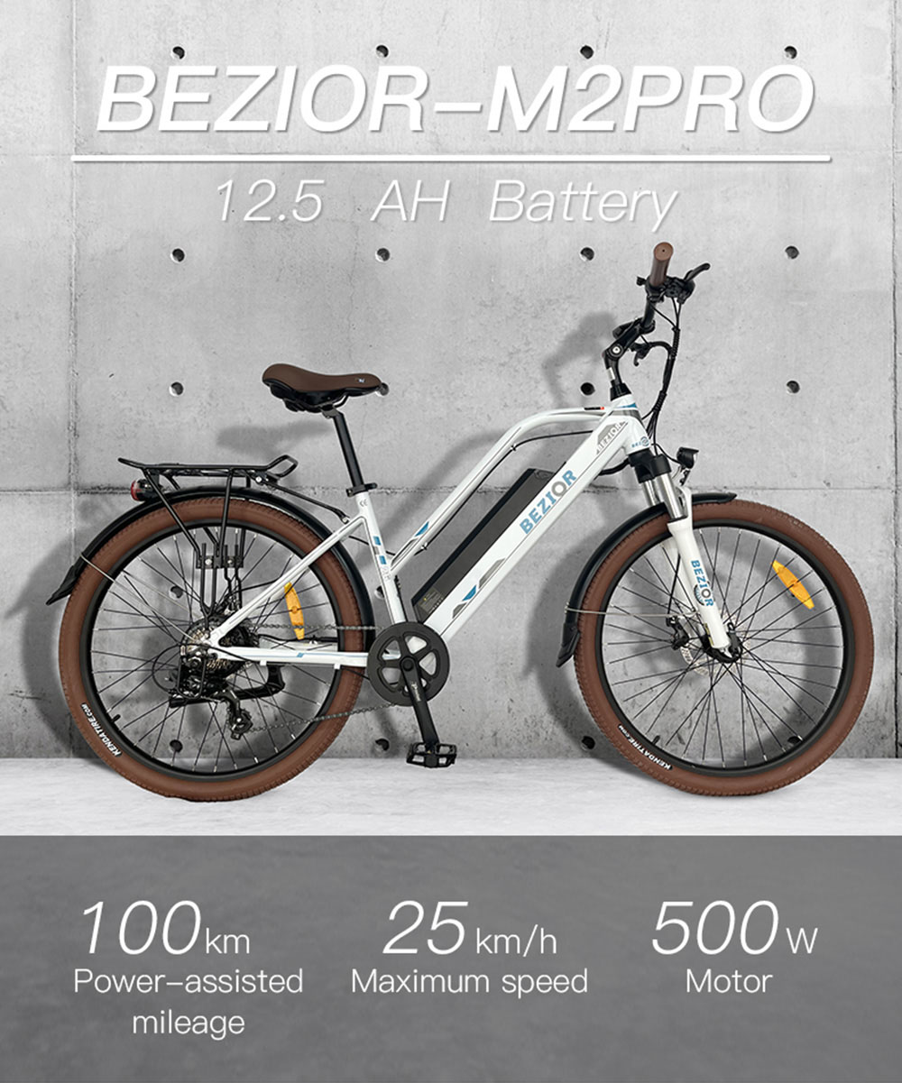 Rower elektryczny Bezior M2 Pro 500W Silnik o zasięgu 100km Biały