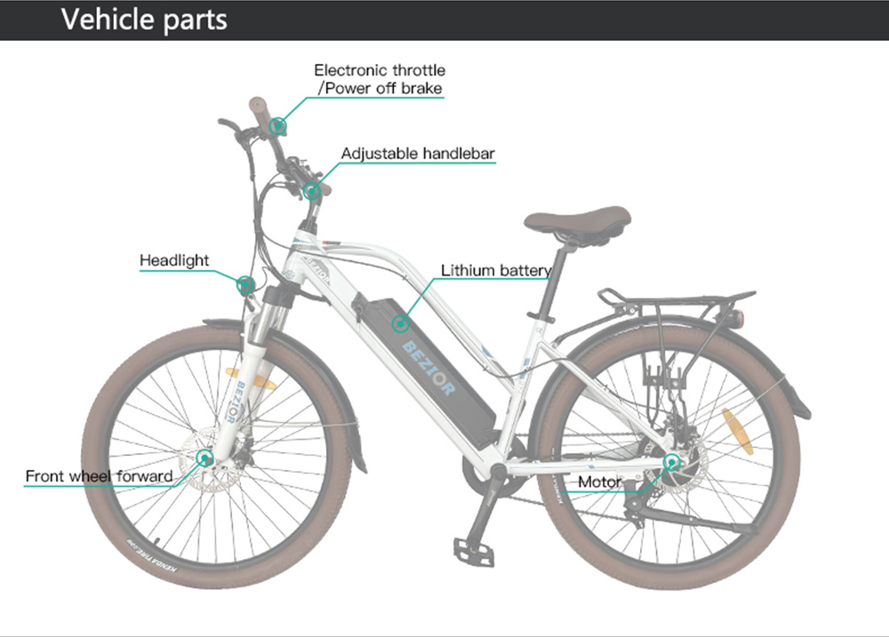 Bicicleta ciclomotor elétrica Bezior M2 Pro 500W autonomia 100km preta