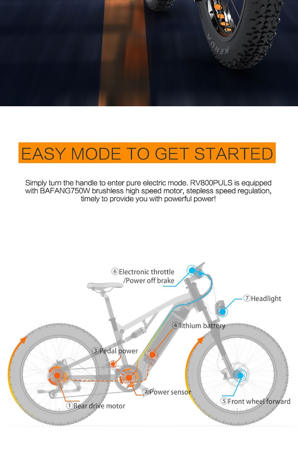 Electric Bike 26*4.0'' LANKELEISI RV800 Orange
