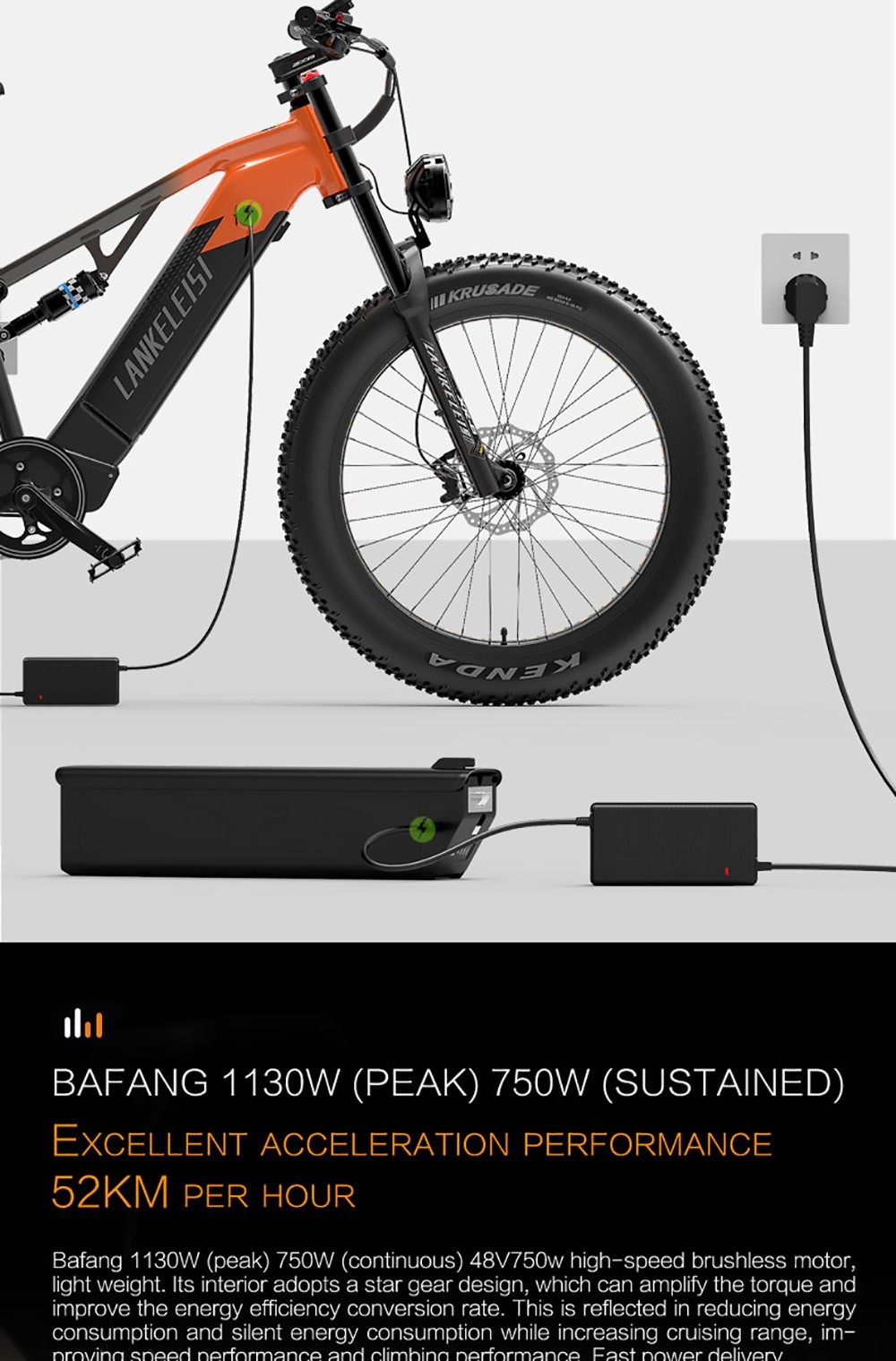Elektromos kerékpár 26*4.0'' LANKELEISI RV800 Orange
