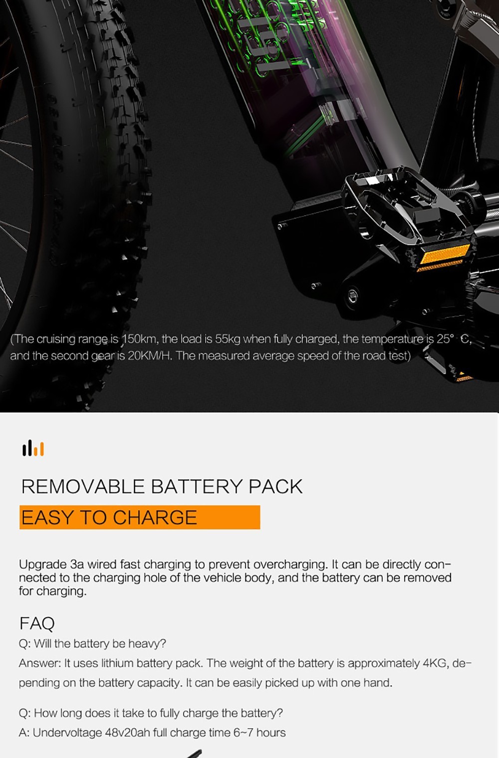 Bici elettrica 26*4.0'' LANKELEISI RV800 Arancione