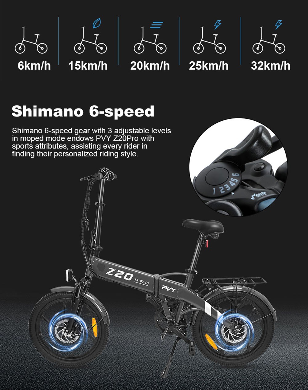 Bici elettrica PVY Z20 Pro Motore 20 pollici 500 W 36 V 10,4 Ah 25 km/h Grigio