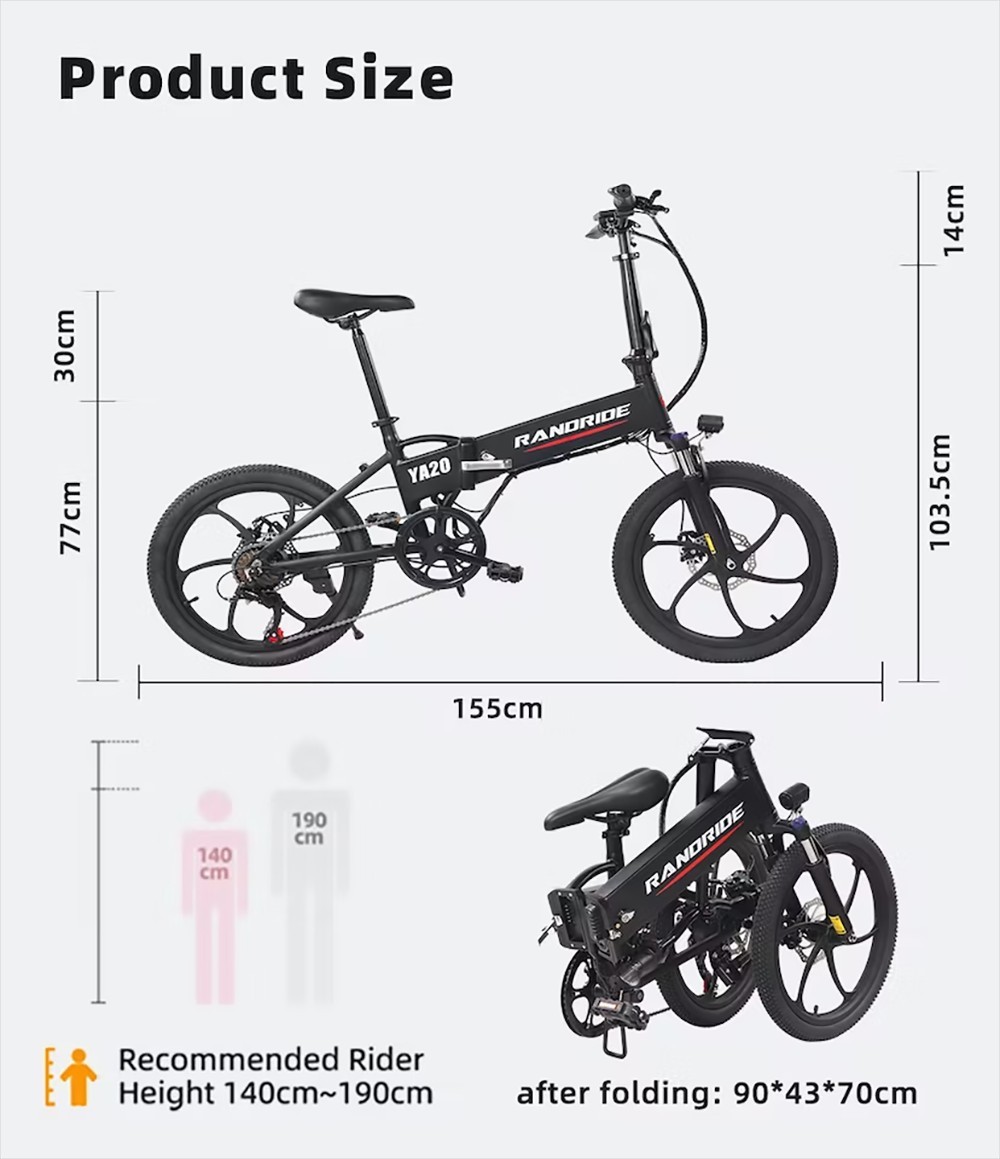 Bicicleta electrica 500W RANDRIDE YA20 40Km/H 12.8Ah