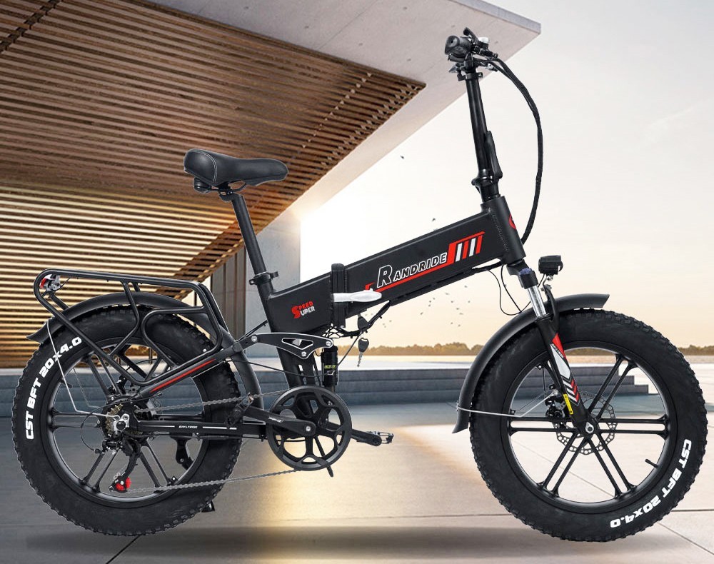 RANDRIDE YX20 Electric Bike 1000W Motor 45km/h Max Speed 48V 17Ah Battery 80-90km Max Range 20*4.0'' One-Wheel Fat Tires 150kg Load  Shimano 7-Speed Gear