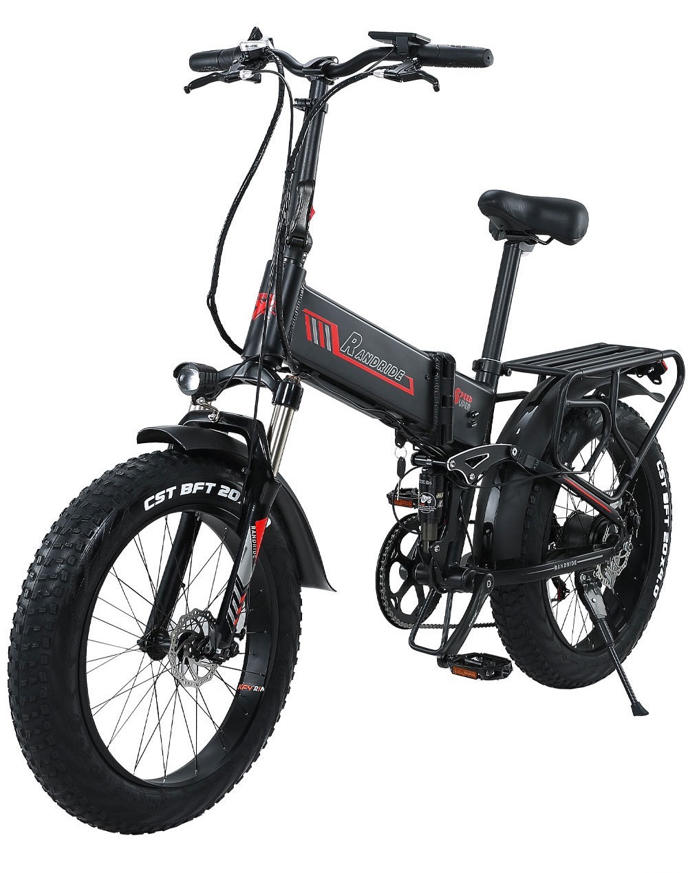 RANDRIDE YX20 Electric Bike 1000W Motor 45km/h Max Speed 48V 17Ah Battery 80-90km Max Range 20*4.0'' One-Wheel Fat Tires 150kg Load  Shimano 7-Speed Gear