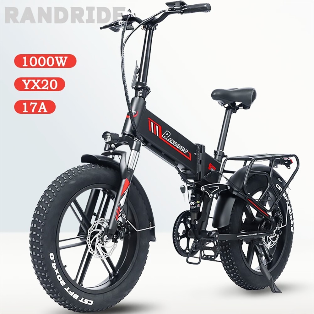 RANDRIDE YX20 Electric Bike 1000W Motor 45km/h Max Speed 48V 17Ah Battery 80-90km Max Range 20*4.0'' One-Wheel Fat Tires 150kg Load  Shimano 7-Speed Gear