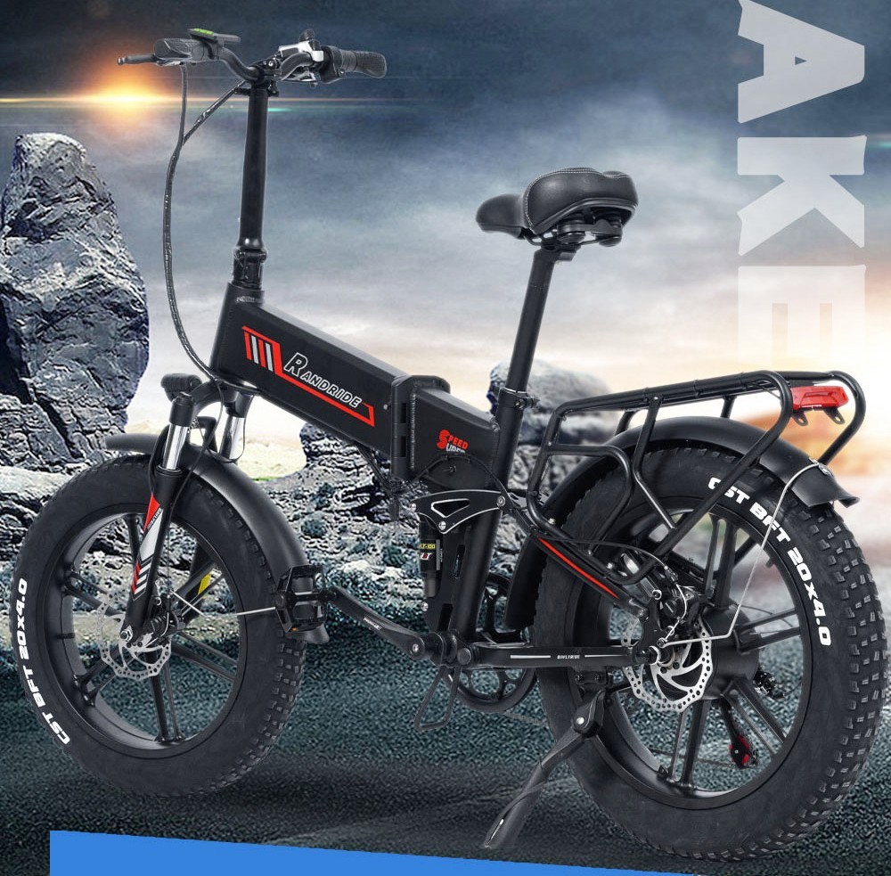 RANDRIDE YX20 Electric Bike 1000W Motor 45km/h Max Speed 48V 17Ah Battery 80-90km Max Range 20*4.0'' One-Wheel Fat Tires 150kg Load  Shimano 7-Speed Gear