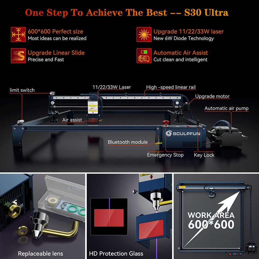 Cutter cu laser SCULPFUN S30 Ultra 22W