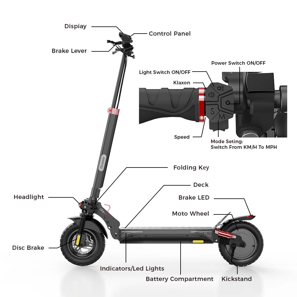 iScooter IX4 Electric Scooter 10'' Honeycomb Tires 800W Motor 45km/h Max Speed 48V 15Ah Battery 40-45km Range App Control