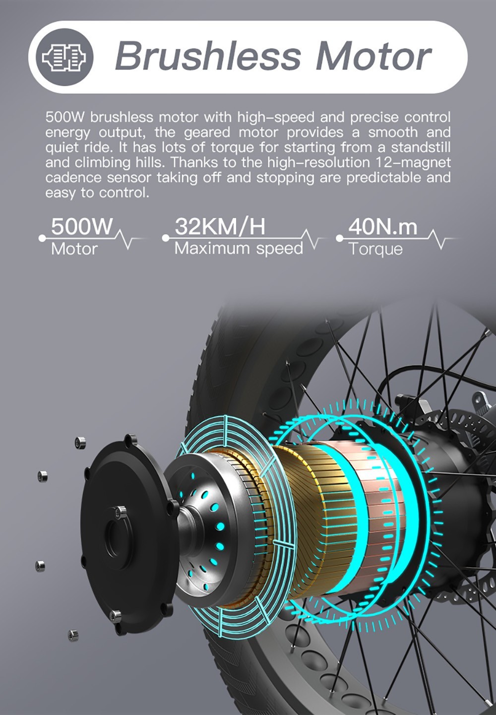 BEZIOR M3 Ηλεκτρικό ποδήλατο 26 ιντσών 48V 500W Κινητήρας 32Km/h 10,4Ah Μαύρο