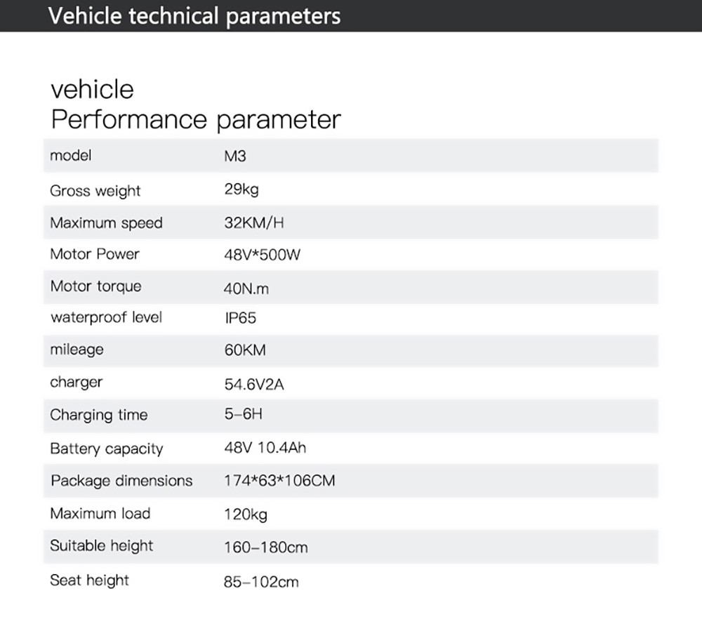 BEZIOR M3 Elcykel 26 tum 48V 500W Motor 32Km/h 10,4Ah Svart