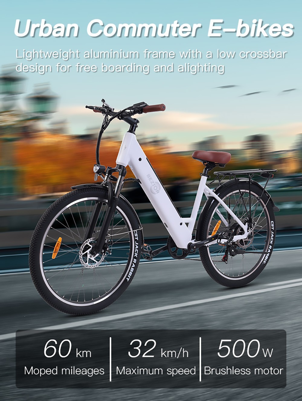 BEZIOR M3 Vélo Electrique 26 Pouces 48V 500W Moteur 32Km/h 10.4Ah Noir