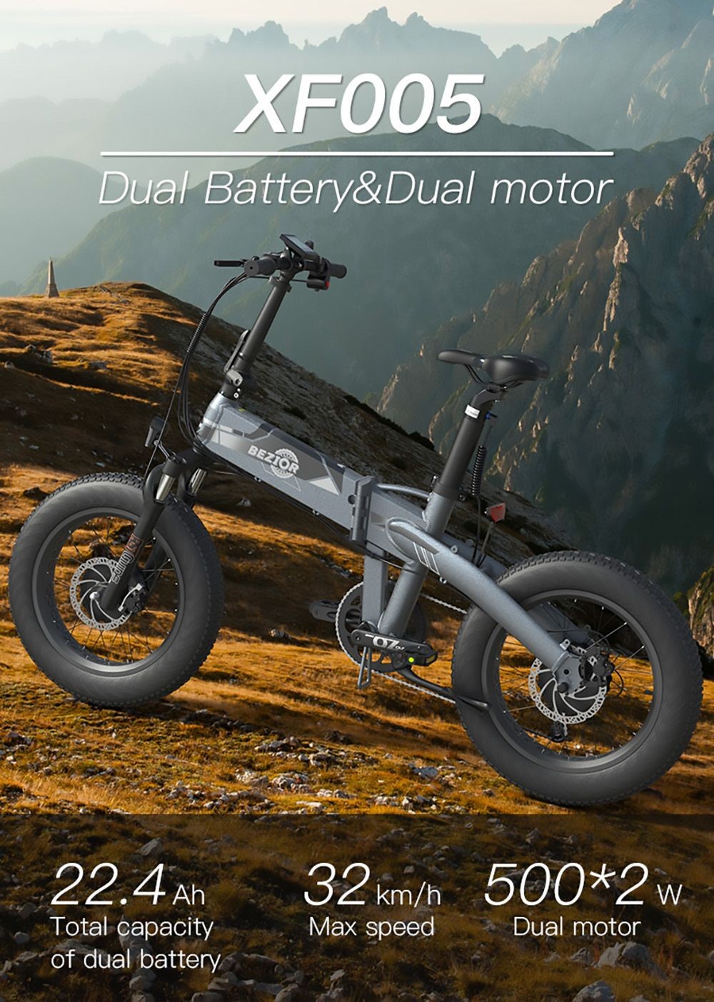 BEZIOR XF005 Bicicleta Elétrica 36V 500W Motores Duplos 32Km/h Baterias Duplas