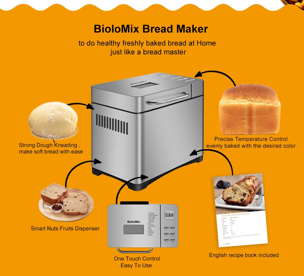 Biolomix BBM013 19-i-1 automatisk brødmaskine, rustfrit stål