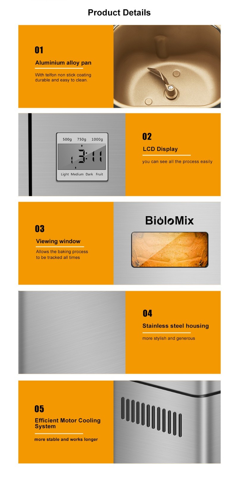 Biolomix BBM013 Aparat automat de paine 19 in 1, otel inoxidabil