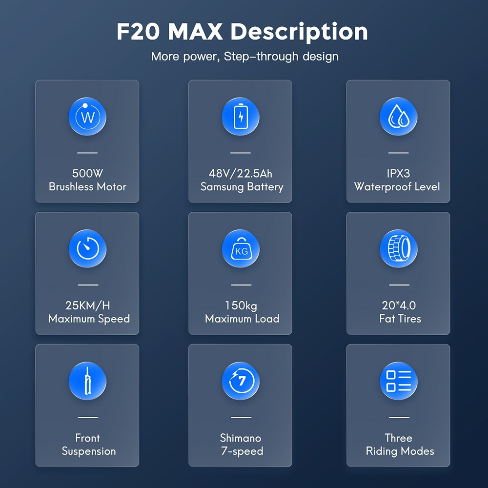FA FREES F20 Max Elcykel 20in 25Km/t 48V 22,5AH 500W Motor Sort