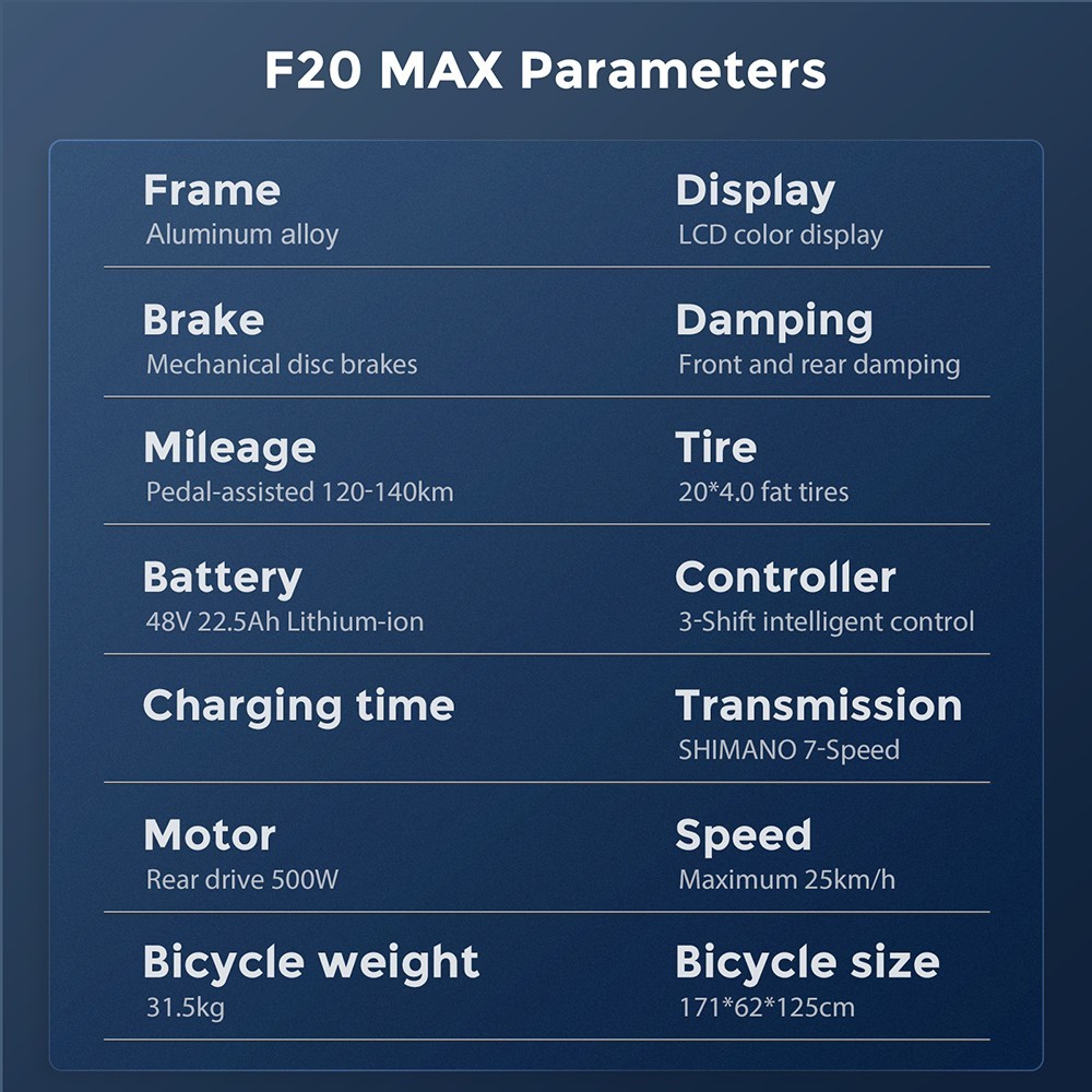 FA FREES Rower elektryczny F20 Max 20 cali 25 km/h 48 V 22,5 Ah 500 W silnik czarny