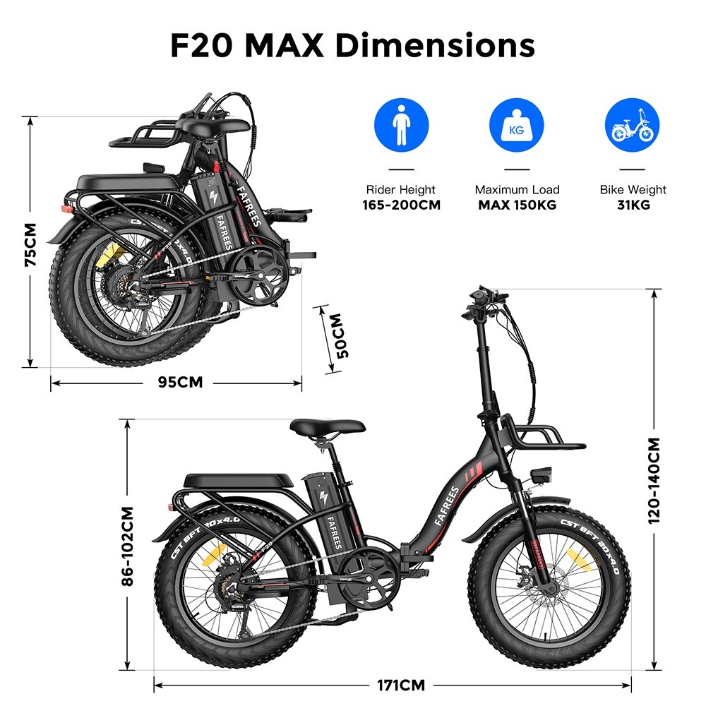 FA FREES F20 Max Electric Bike 20in 25Km/h 48V 22.5AH 500W Motor Black