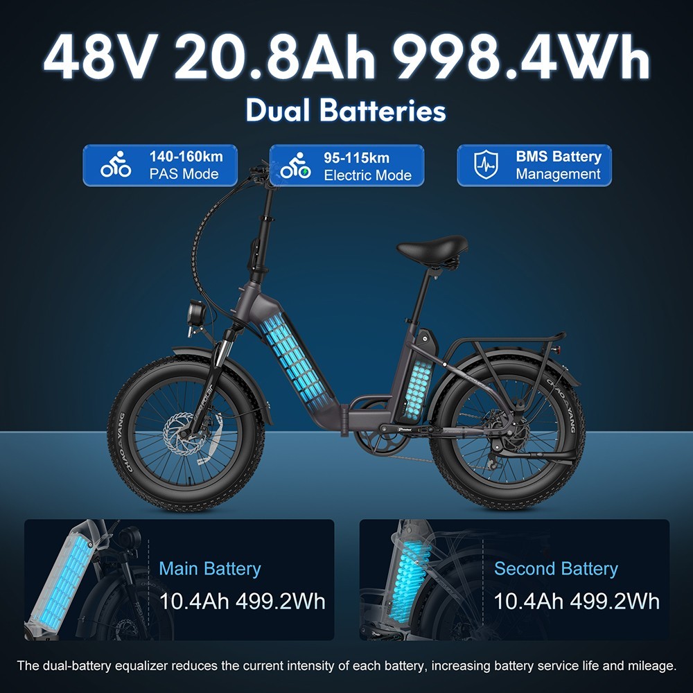 FAFRES FF20 Polar E-Bike 40Km/h 500W 48V 10.4AH Double Batterie Bleu
