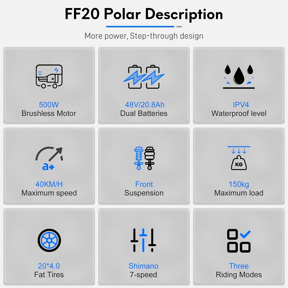 FAFRES FF20 Polar E-Bike 40Km/h 500W 48V 10,4AH Dubbelbatteri Vit