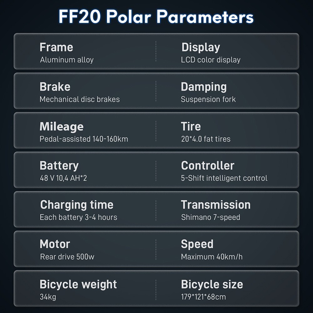 Rower elektryczny FAFRES FF20 Polar 40 km/h 500 W 48 V 10,4 Ah podwójna bateria biały