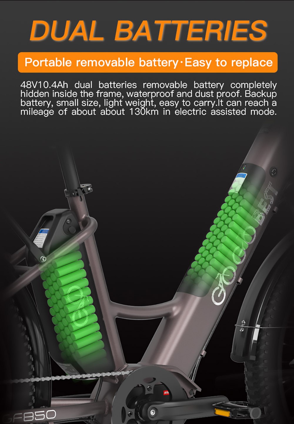 GOGOBEST GF850 elektromos kerékpár 500 W-os középmotoros 32Km/h 2*10.4AH szürke