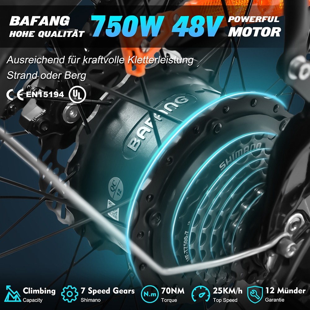 Bicicleta eléctrica KAISDA K2P PRO 20 pulgadas 750W Motor Bafang 15AH 25Km/h Rojo Azul